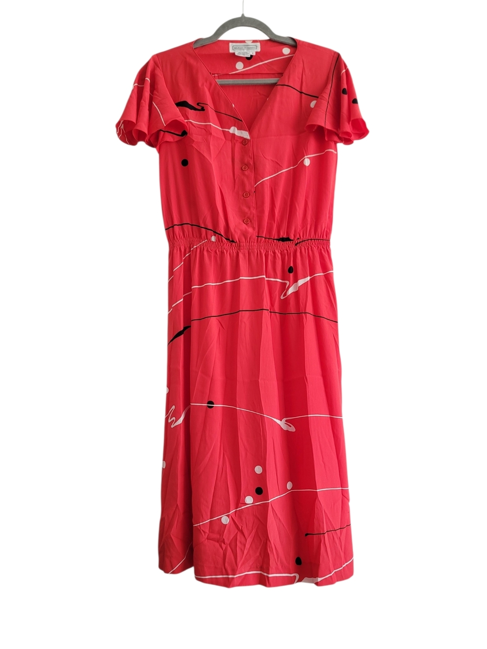 VTG Michael Benjamin Red Flirty Mod Print‎ 60s 70s Dress Women Size 4